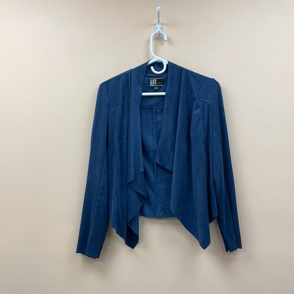 Kut from the Kloth Tayanita Faux Suede Draped Open Lightweight Blazer Blue XS - Picture 2 of 12